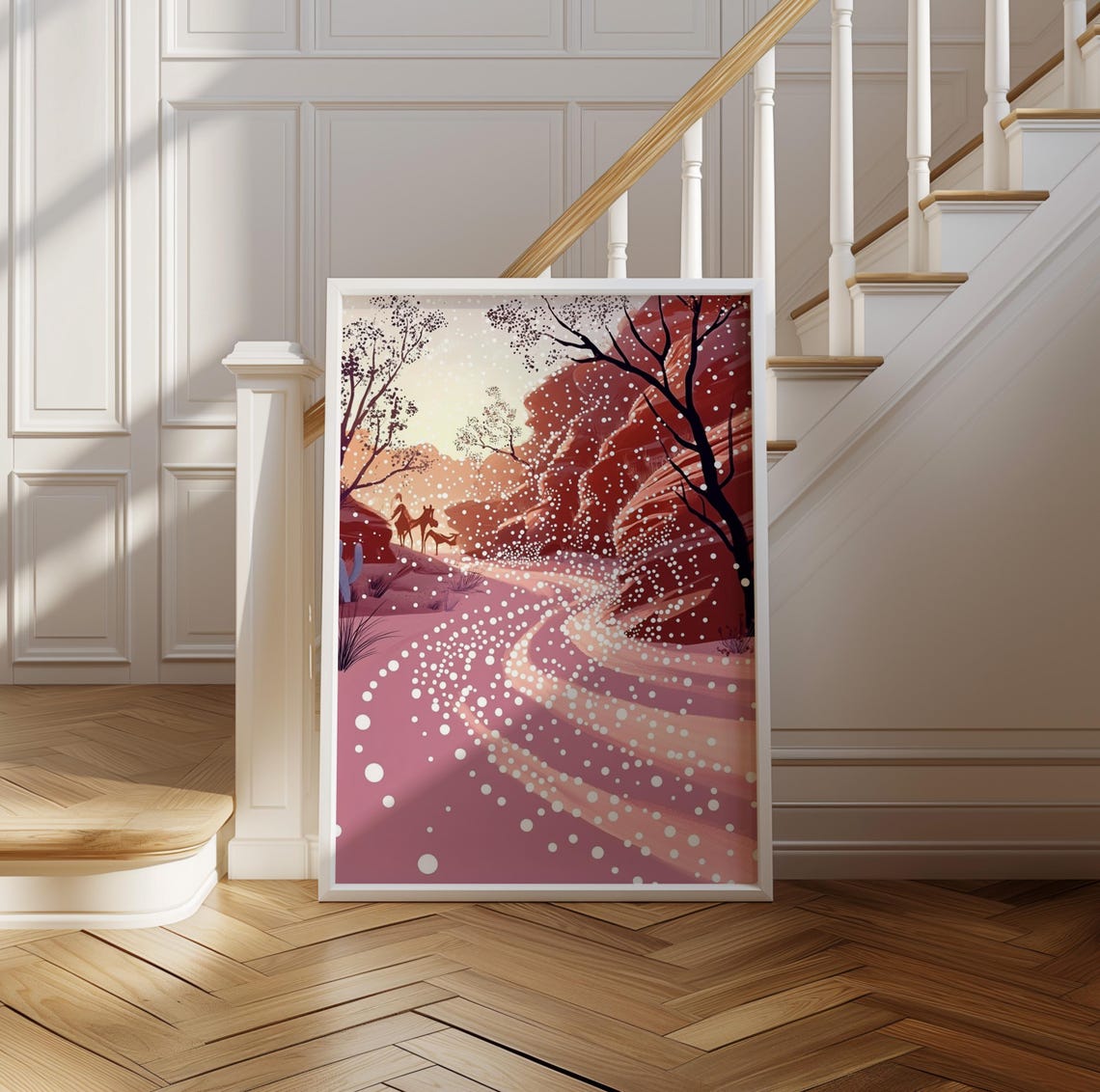 Deer Silhouette in Red Dotted Desert Canyon Kusama Style Poster - Image 2