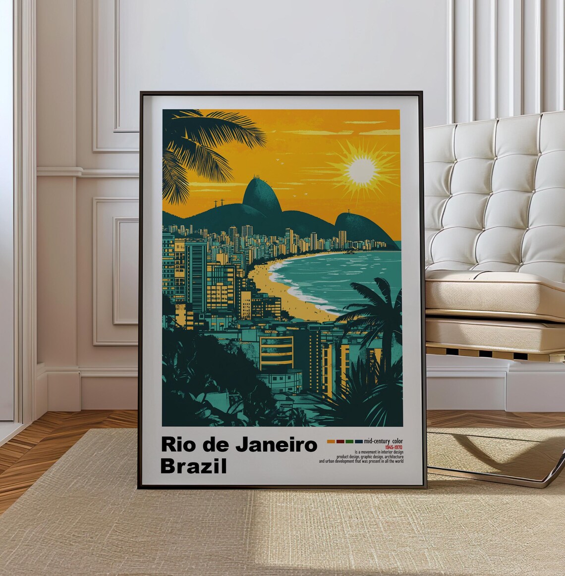 Rio de Janeiro Brazil Dusk City Teal and Orange Sunset Poster