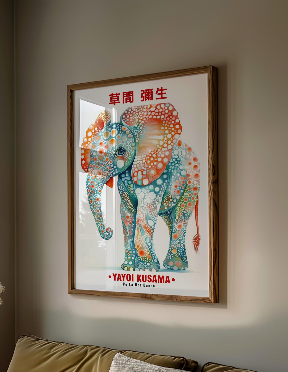Yayoi Kusama-Inspired Teal Orange Polka Dot Elephant Art Poster - Image 2