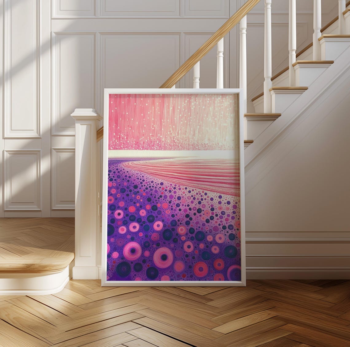 Pink and Purple Infinity Dot Gradient Field Kusama Style Poster - Image 2