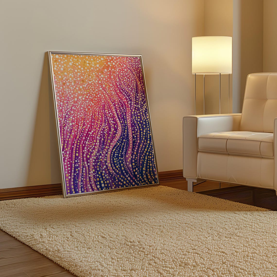 Kusama Inspired Rainbow Dots Flowing Waves Modern Pop Art Poster - Image 3