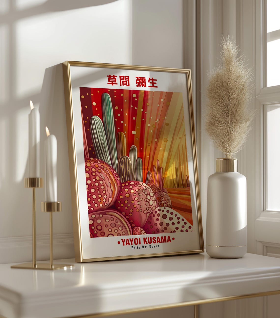 Dotted Barrel Cacti Sunset Radiance Yayoi Kusama Inspired Poster - Image 3
