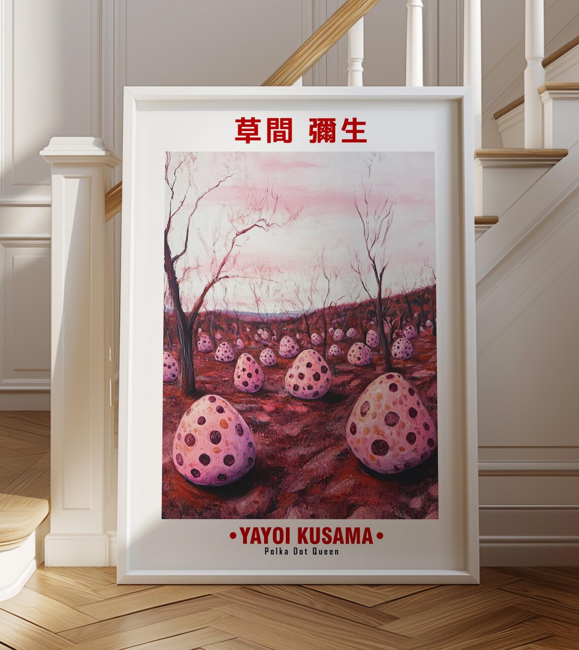 Yayoi Kusama-Inspired Pink Pumpkins Winter Forest Art Poster