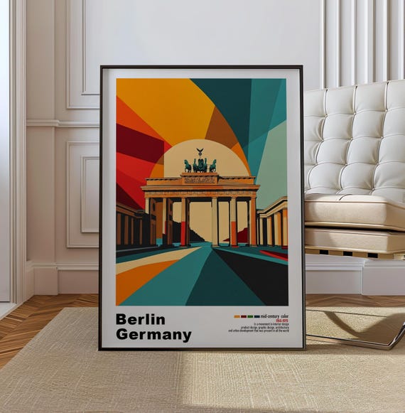 Berlin Germany Mid Century Modern Architecture Art Print Retro Minimalist City Poster With Geometric Design Bold Mid Century Poster