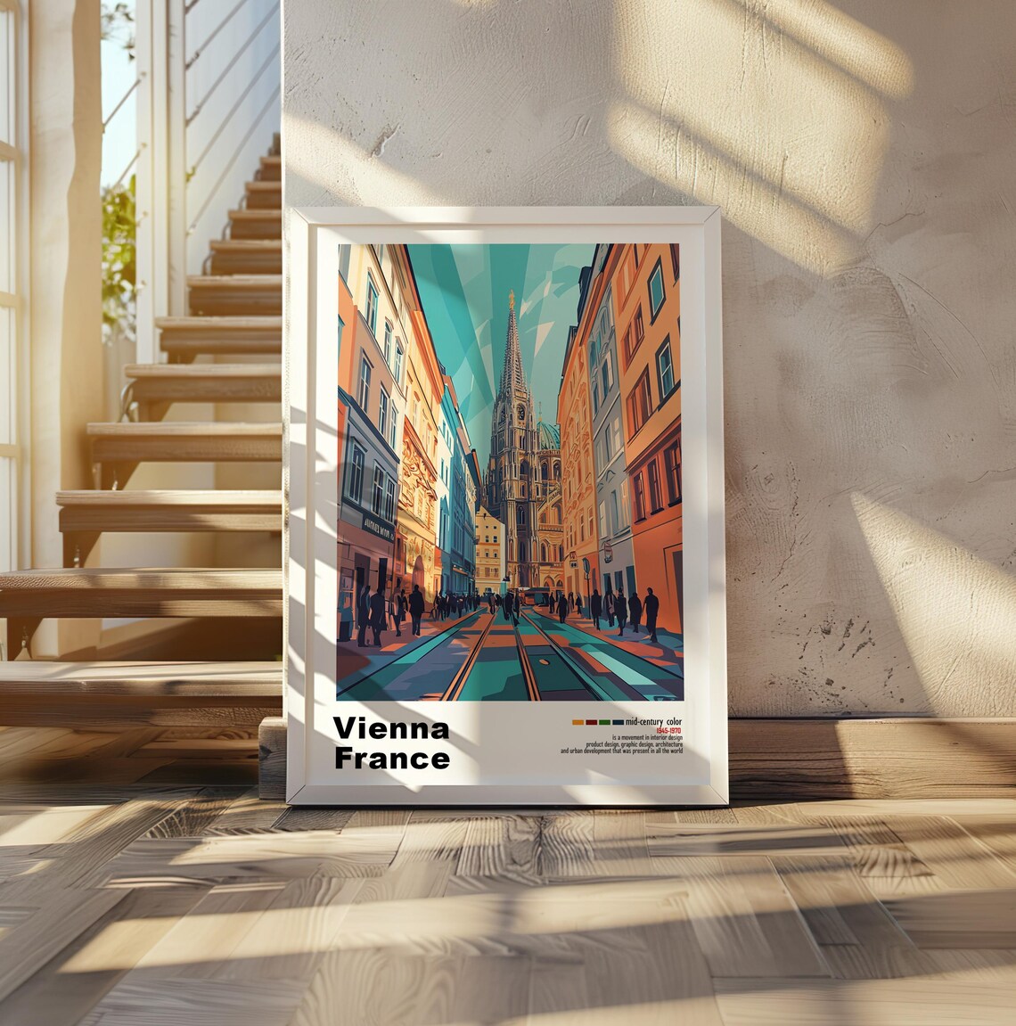 Vienna Austria Cathedral Street Sunbeams Mid Century Travel Poster - Image 2