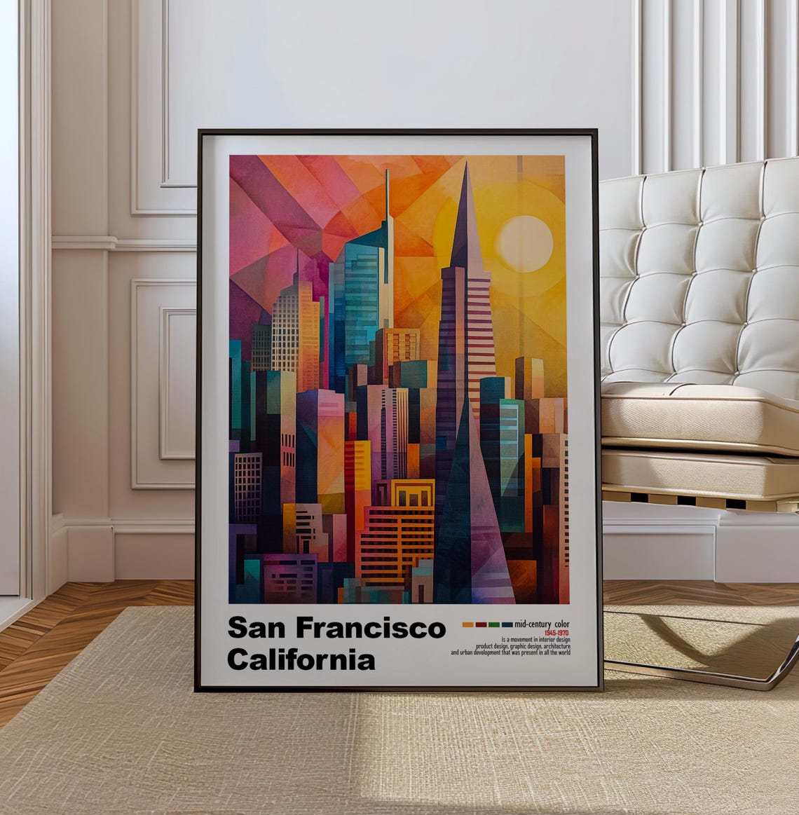 San Francisco California Downtown Skyline Sunset Mid Century Poster