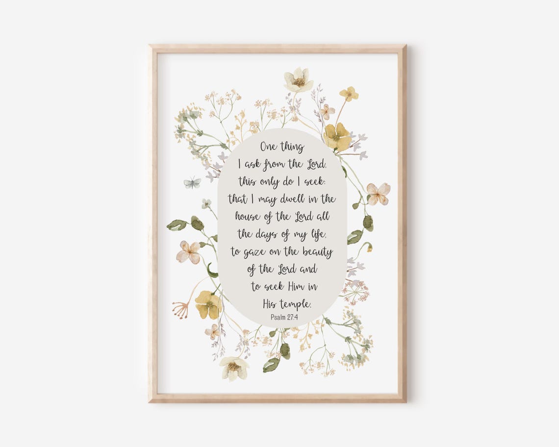 Psalm 27 4 Floral Wreath Oval Botanical Scripture Verse Poster