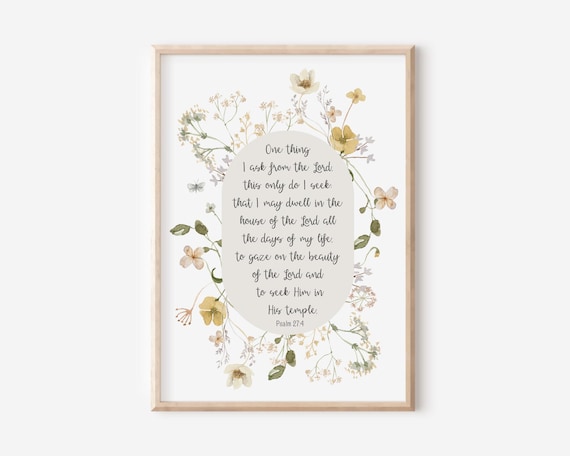 Psalm 27 4 Floral Wreath Oval Botanical Scripture Verse Poster