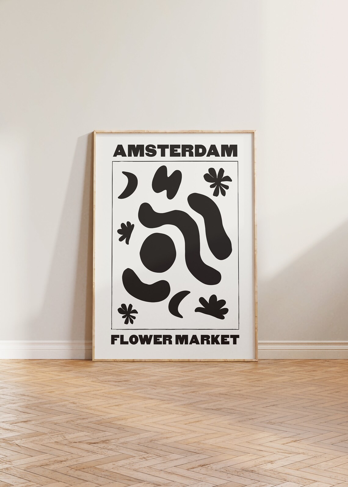 Amsterdam Flower Market Black Abstract Botanical Shapes Poster