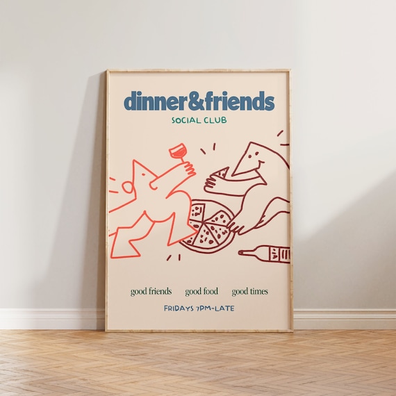Kitchen Food Poster, Hand-Drawn Dinner Social Club