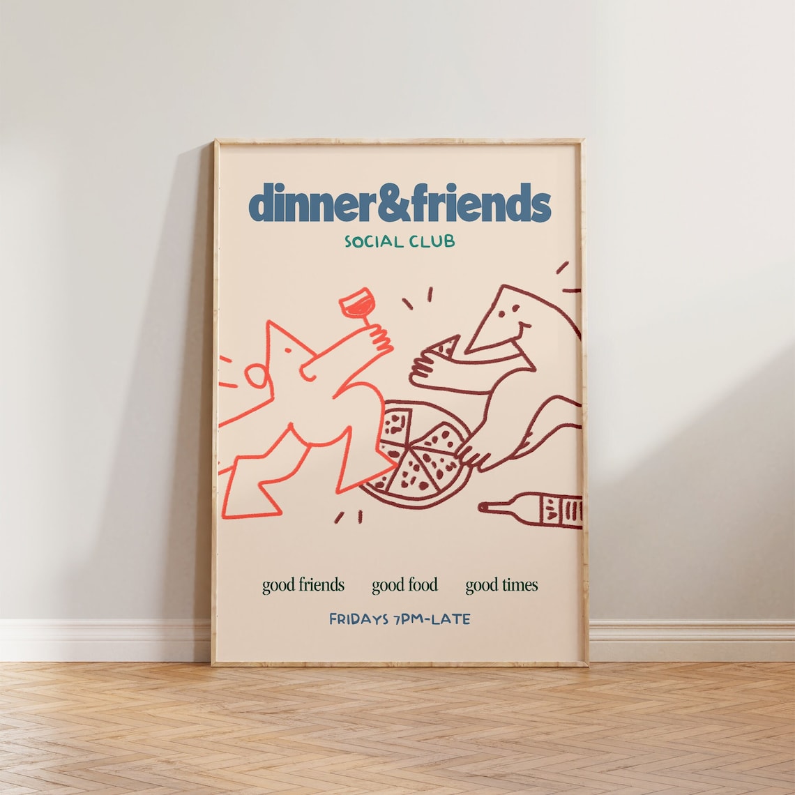 Kitchen Food Poster, Hand-Drawn Dinner Social Club