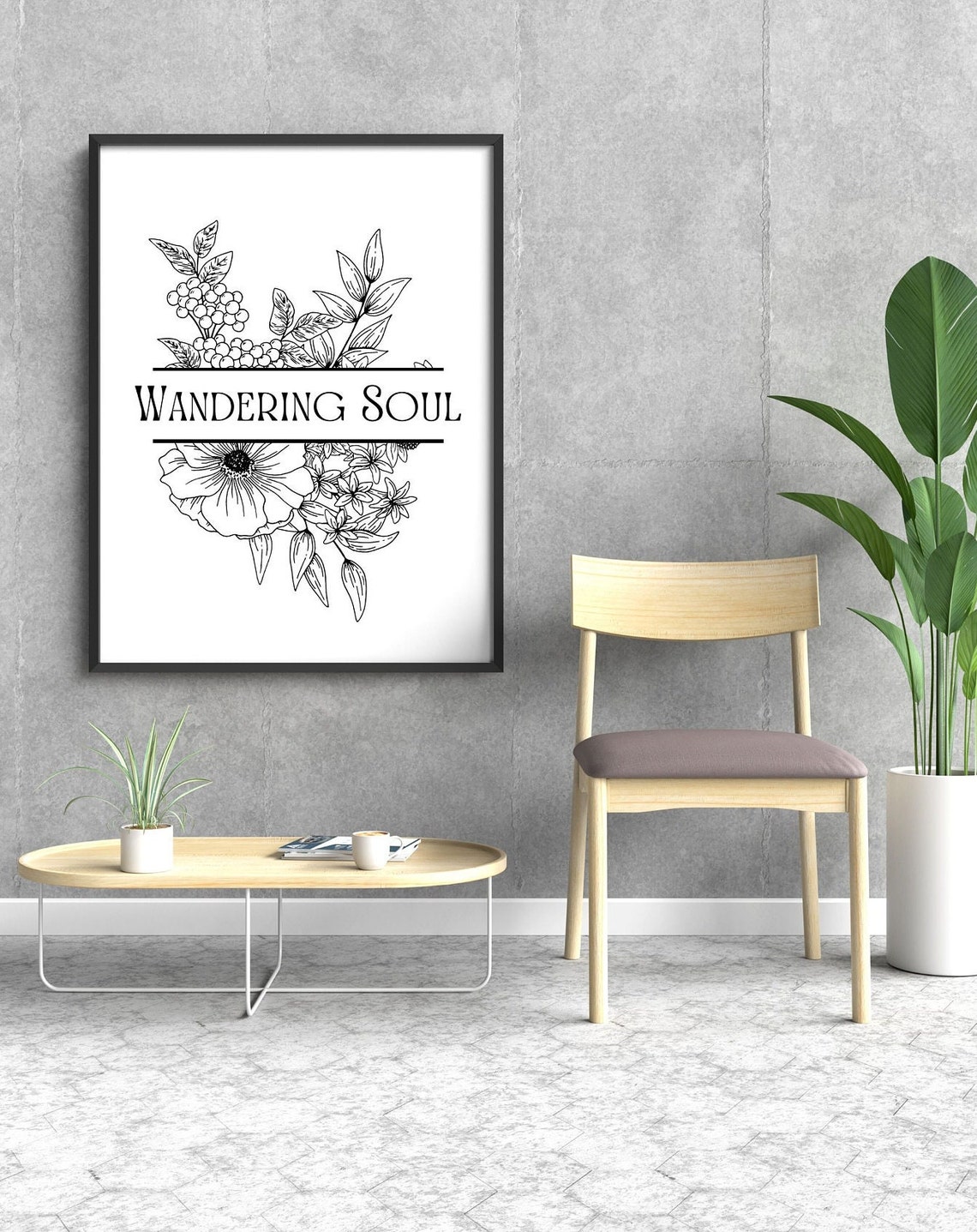 Wandering Soul Botanical Floral Line Art Black and White Poster - Image 5