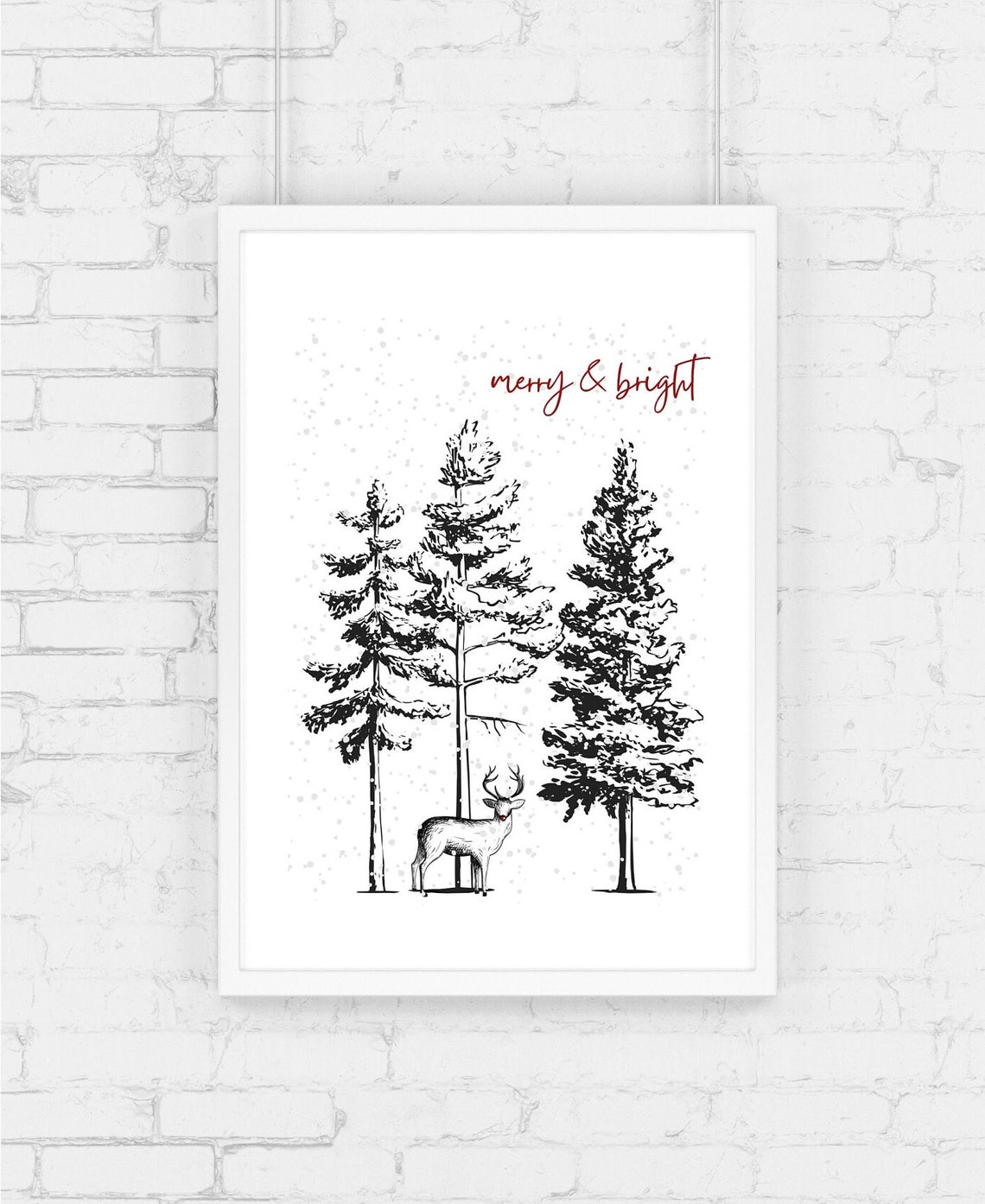 Merry and Bright Reindeer Snowy Pines Forest Wall Decor Poster - Image 4
