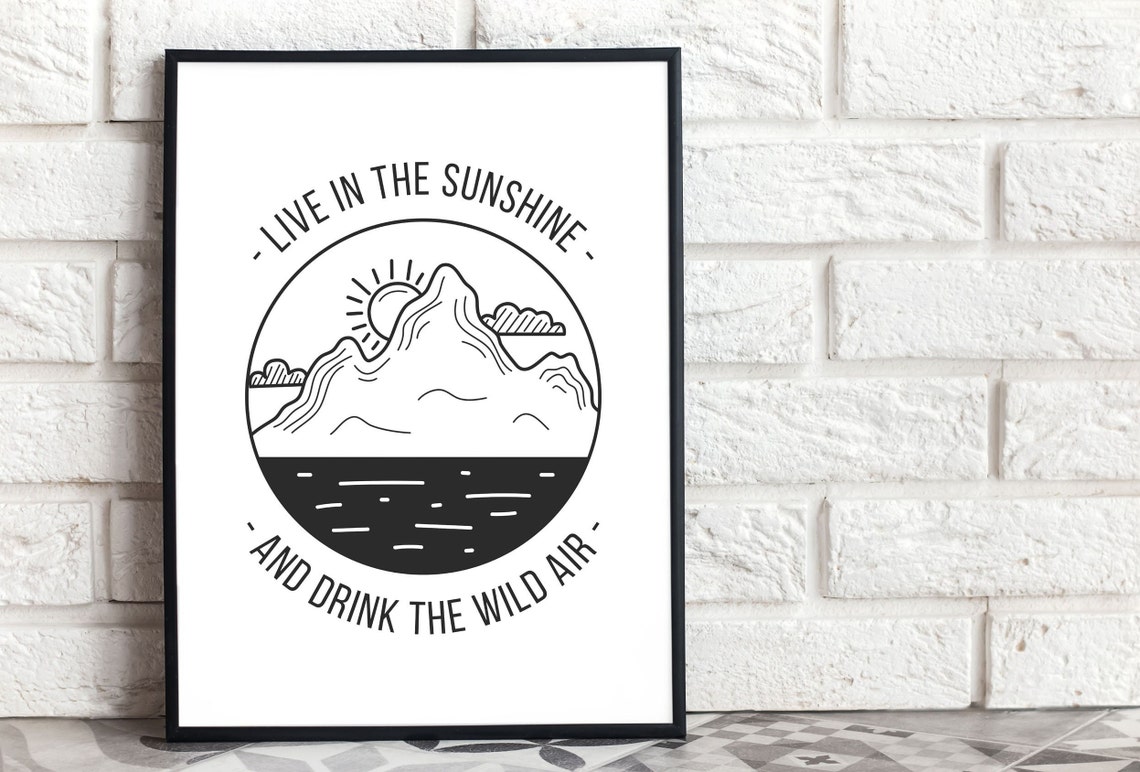 Live in the Sunshine Rustic Mountain Badge Adventure Quote Poster