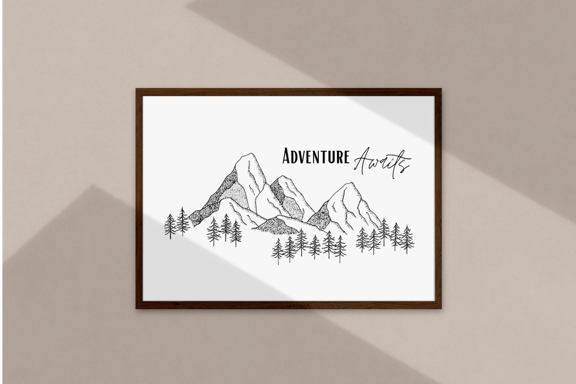 Adventure Awaits Mountain Line Art Hiking Decor Wall Decor Poster - Image 2