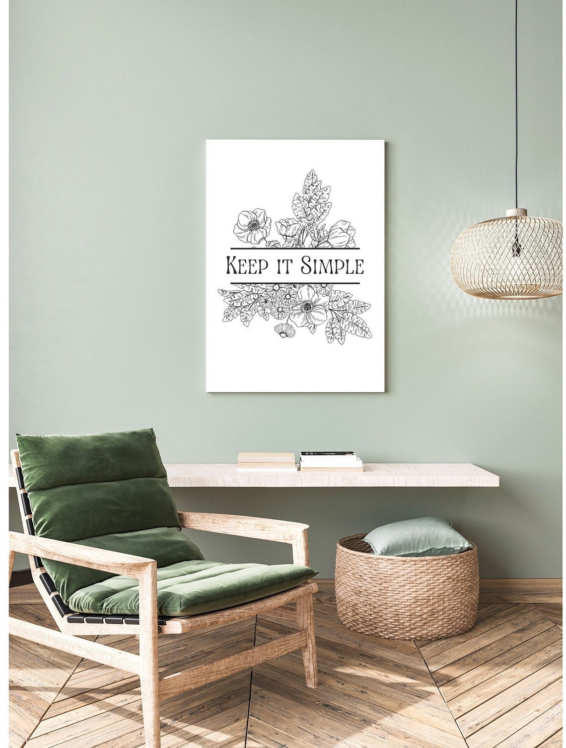Keep It Simple Botanical Line Art Floral Minimalist Quote Poster - Image 3
