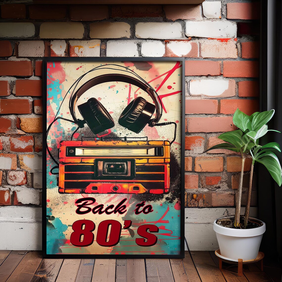 Back to 80s Boombox Headphones Retro Pop Music Graffiti Art Poster