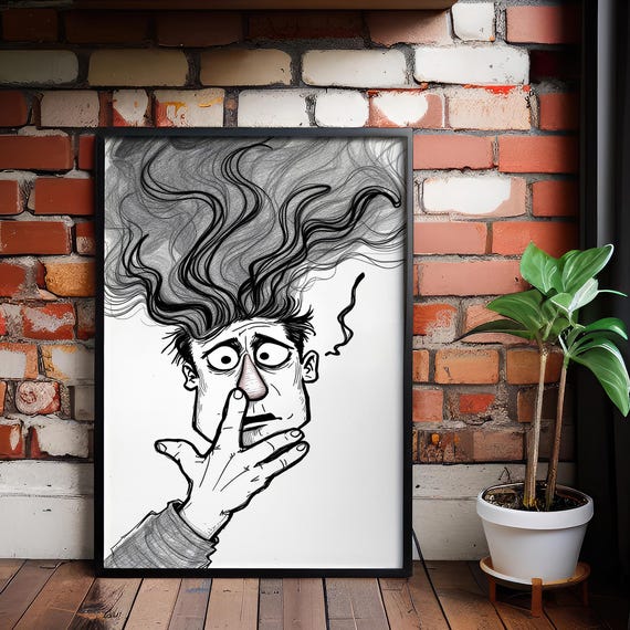 Bathroom Wall Art Funny Pencil Sketch Face Surreal Reaction Poster For Toilet Humor Decor