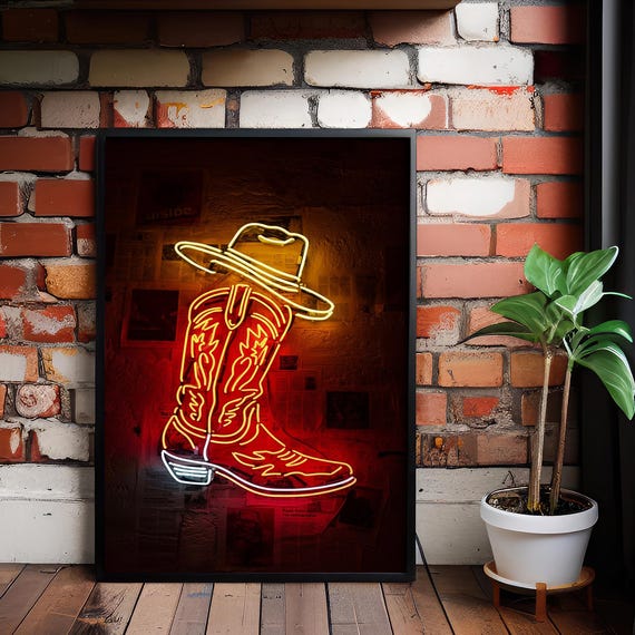 Cowboy Boot Poster Western Wall Art Retro Gift For Country Lovers Rustic Decor