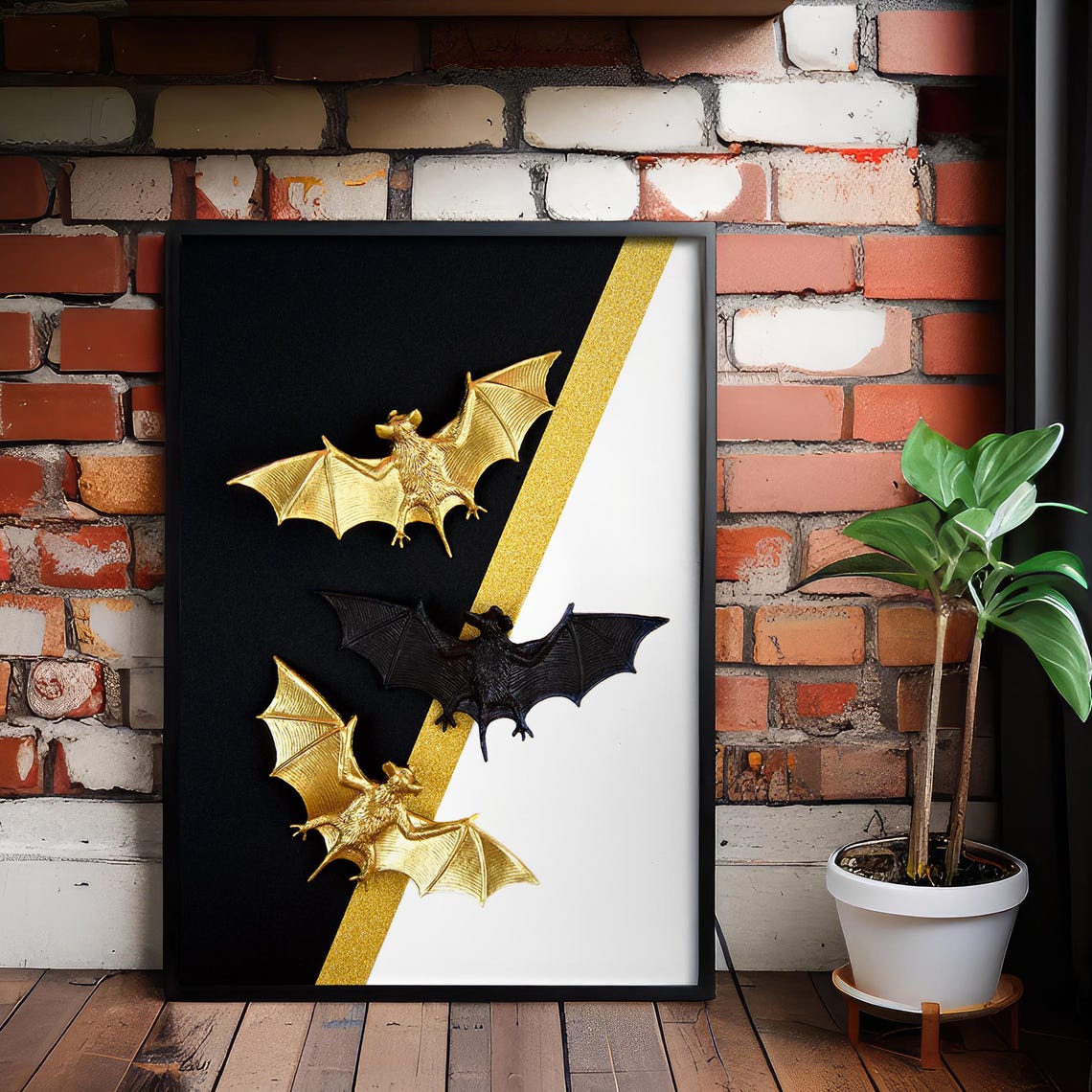 Gold Black Bats Glam Gothic Halloween Style Art Decor Poster