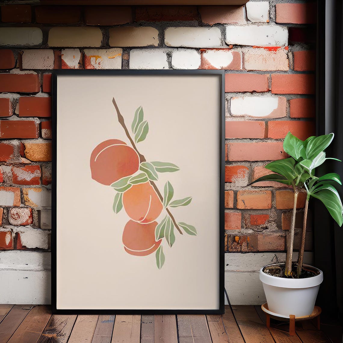 Peach Botanical Branch Minimalist Fruit Illustration Kitchen Poster