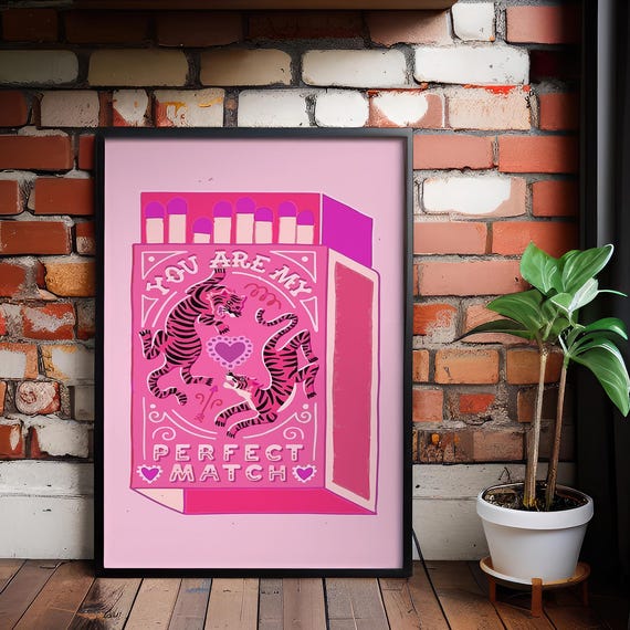 Whimsical Tiger Illustration Vintage Matchbox Art Print On Natural Cotton Canvas