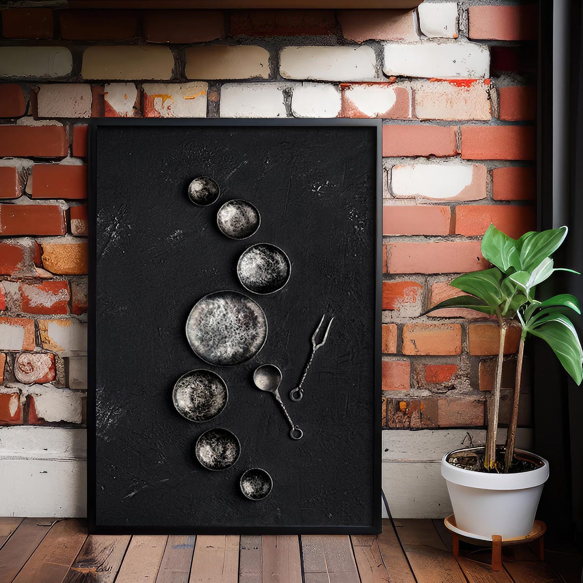 Black Bowls and Spoons Dark Kitchen Moody Photo Art Decor Poster