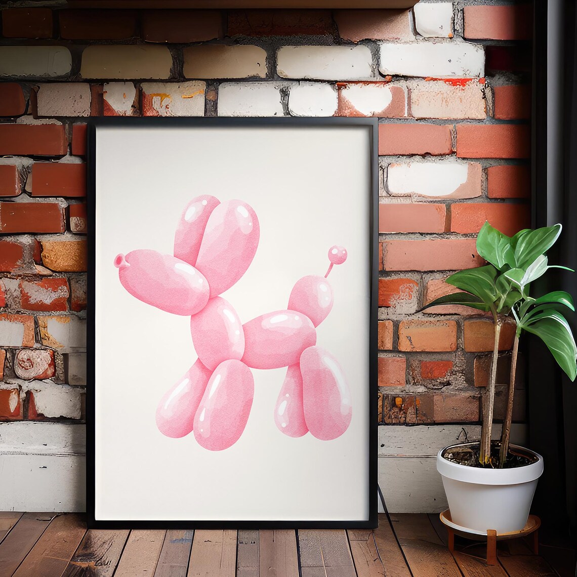 Pink Balloon Dog Glossy Balloon Sculpture Minimalist Whimsy Poster