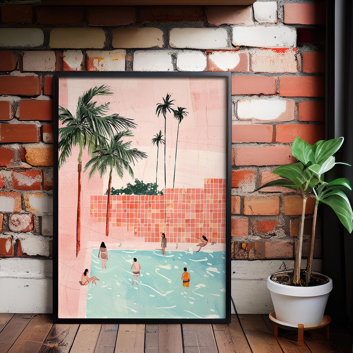 Poolside Palm Tree Canvas Art Tropical Summer Wall Decor