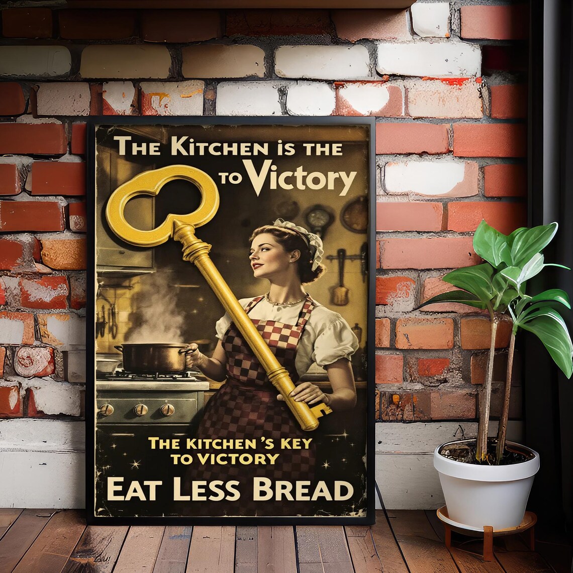 The Kitchen Is The Key To Victory Eat Less Bread Retro Poster