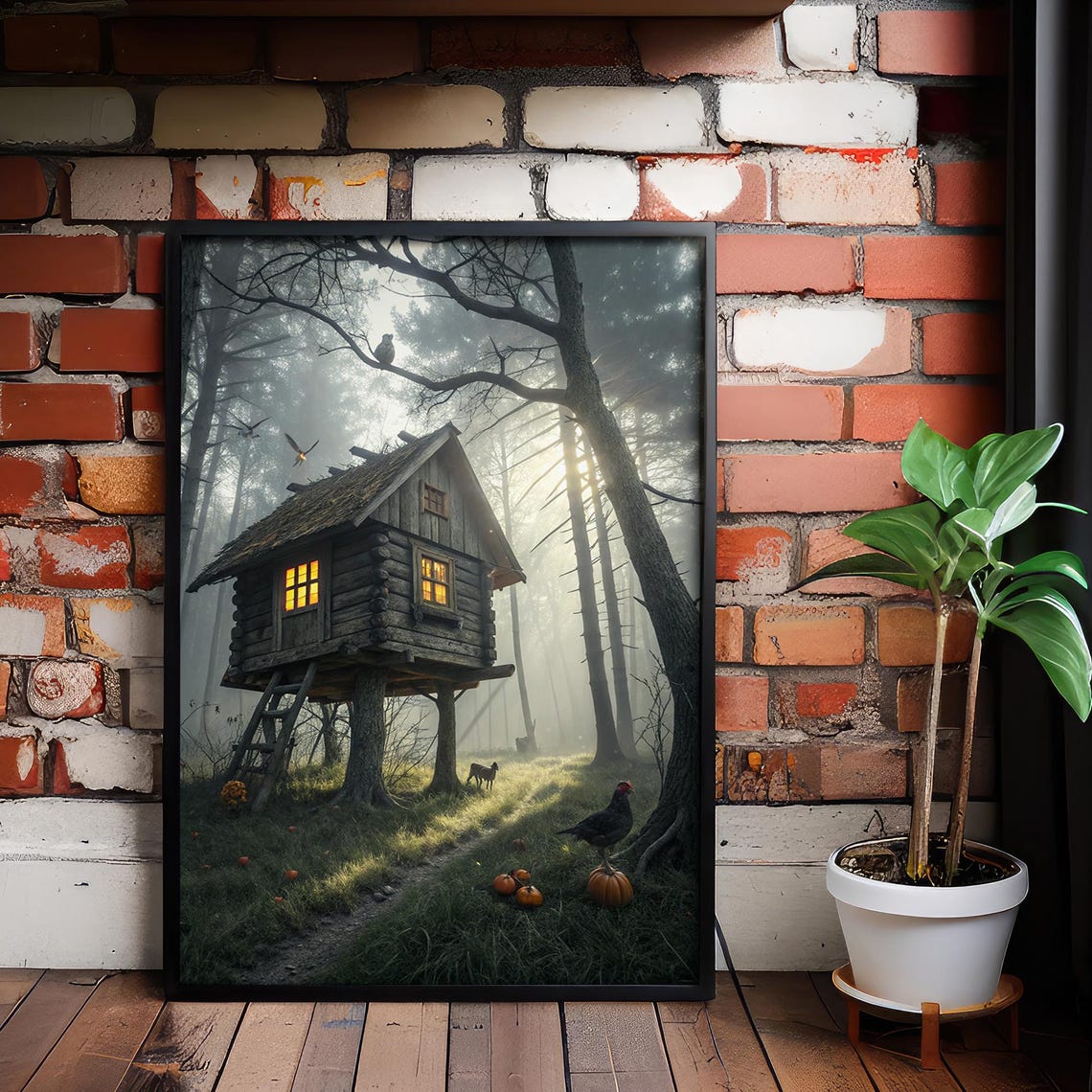 Halloween Baba Yaga Cabin Art Whimsical For Spooky Wall Decor