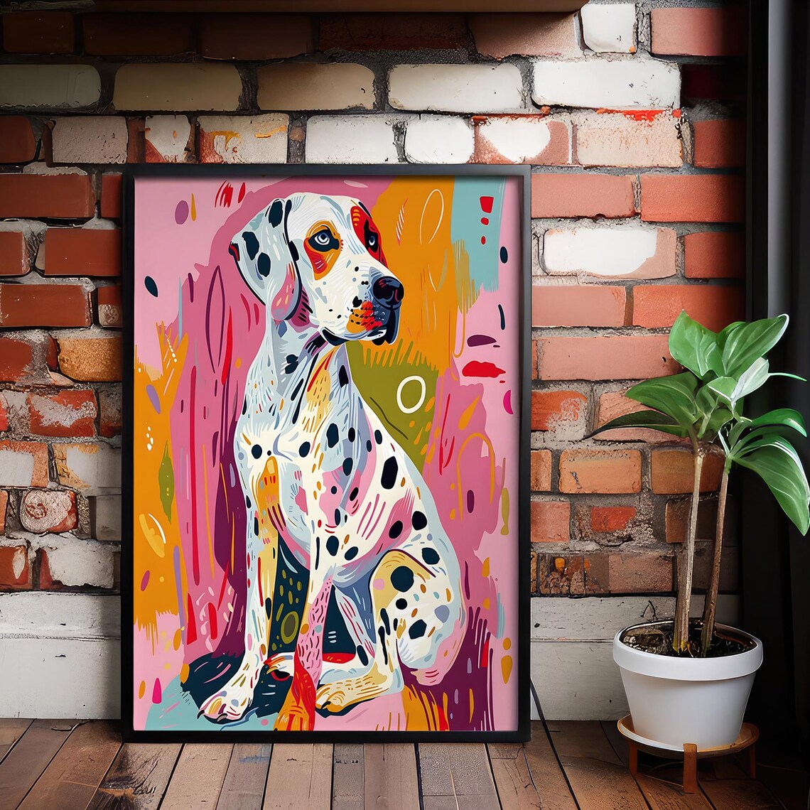 Dalmatian Dog Poster Colorful Pet Wall Art With Abstract Brushstrokes Vibrant Gift Decor