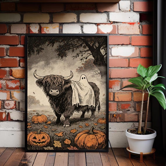Highland Cow Canvas Print Halloween Wall Art