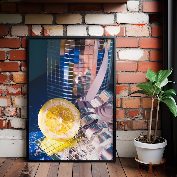 Disco Lemon Holographic Surreal Citrus Fruit Bold Pop Art Poster