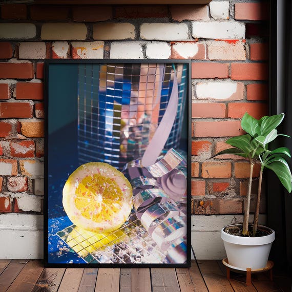 Disco Lemon Pop Art Print Holographic Surreal Fruit Photography