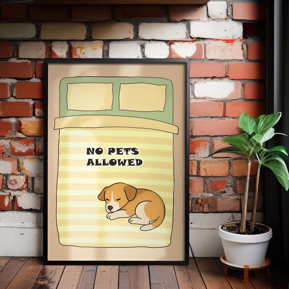 Funny Pet Scene Wall Art No Pets Allowed Poster For Cozy Home Decor