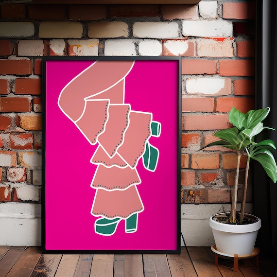 Flamenco Dancer Legs Ruffled Dress Hot Pink Bold Dance Poster