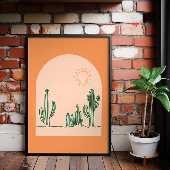 Peach Sun Cactus Canvas Art Southwestern Desert Decor