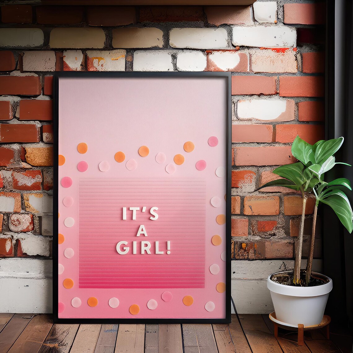 Its A Girl Pink Baby Shower Polka Dot Announcement Poster Art