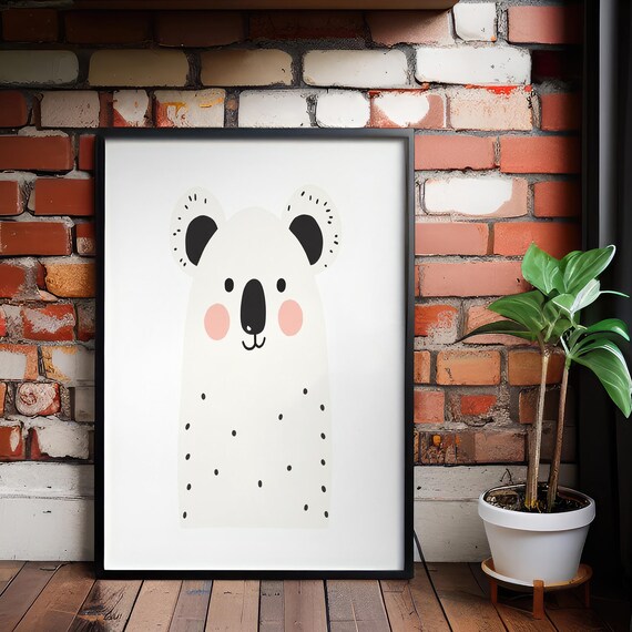 Cute Minimal Koala Face Nursery Kids Room Scandinavian Art Poster
