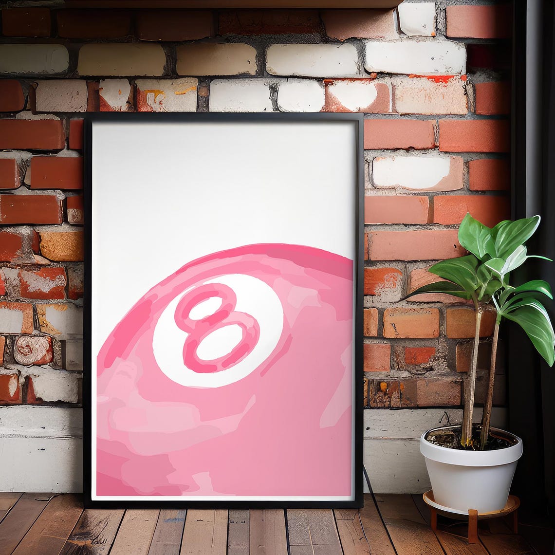 Pink Lucky 8 Ball Billiards Minimal Retro Game Room Decor Poster
