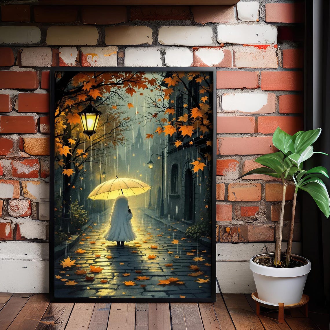 Halloween Print Autumn Rain Umbrella Poster Dark Academia