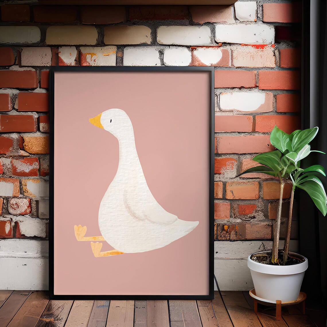 Sitting Duck Whimsical White Duckling Pink Minimal Art Poster