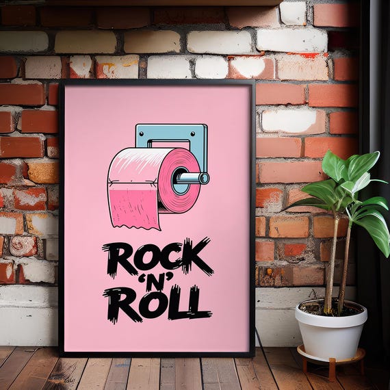 Rock N Roll Toilet Paper Poster Funny Bathroom Art On Canvas