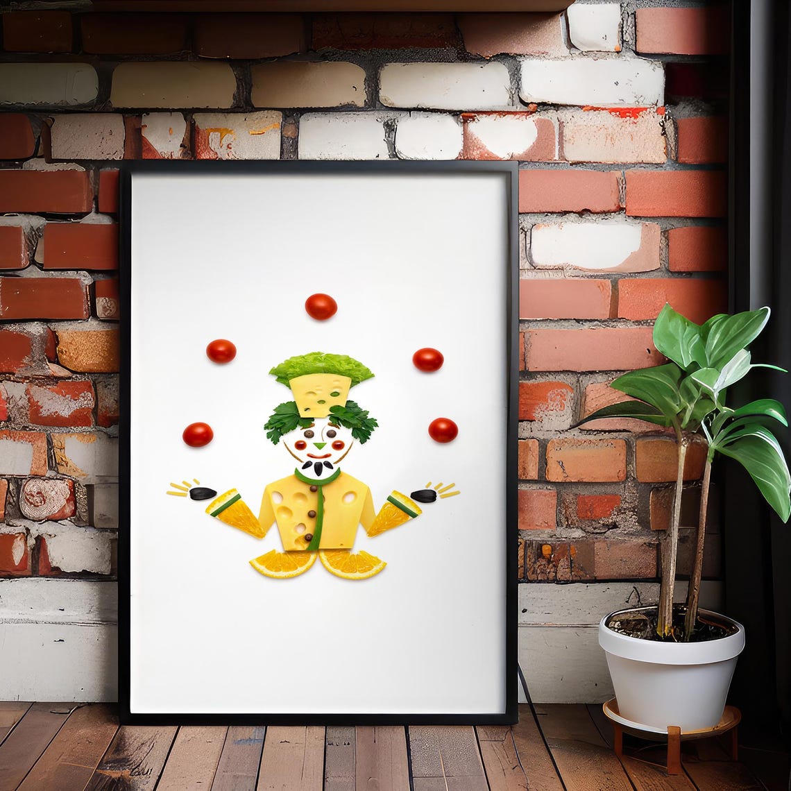 Funny Cheese Juggler Clown Food Art Whimsical Kitchen Decor Poster