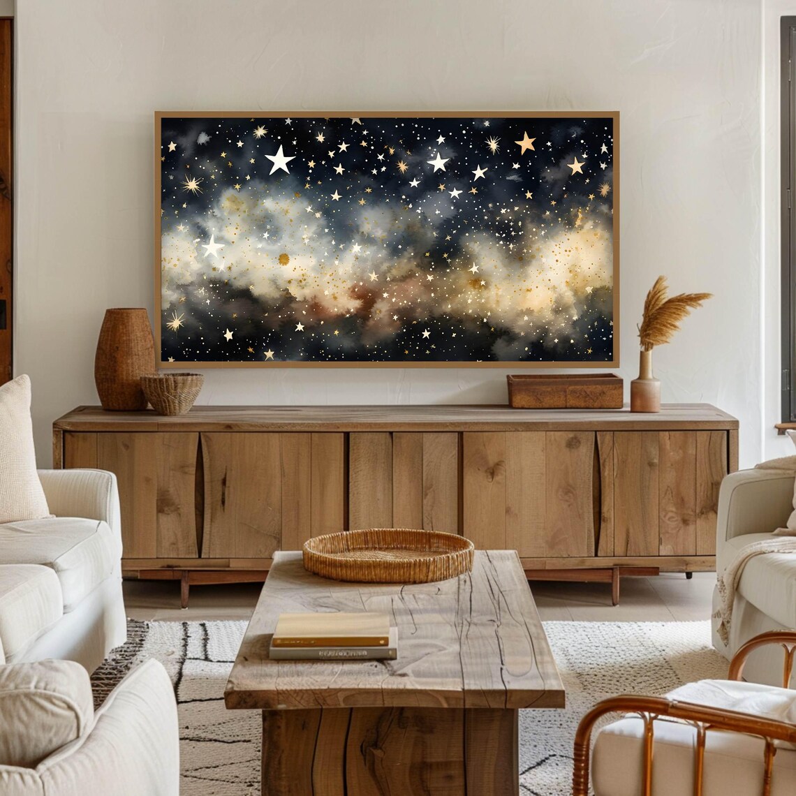 Abstract Night Stars Watercolor Art Print - Image 2