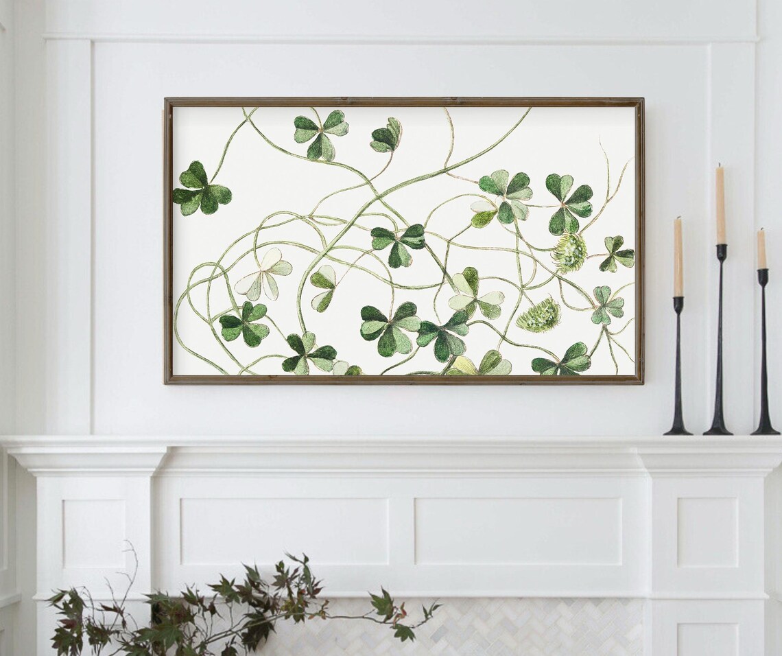 Green Clover Shamrock Botanical Watercolor White Background Art Print - Image 2