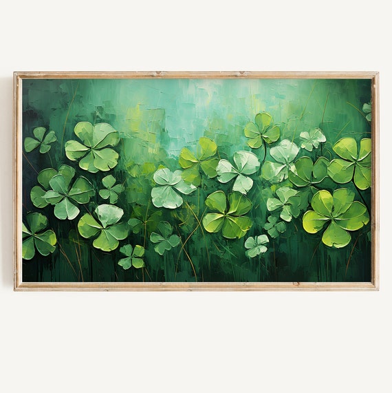 St Patricks Day Green Abstract Clover Art Print