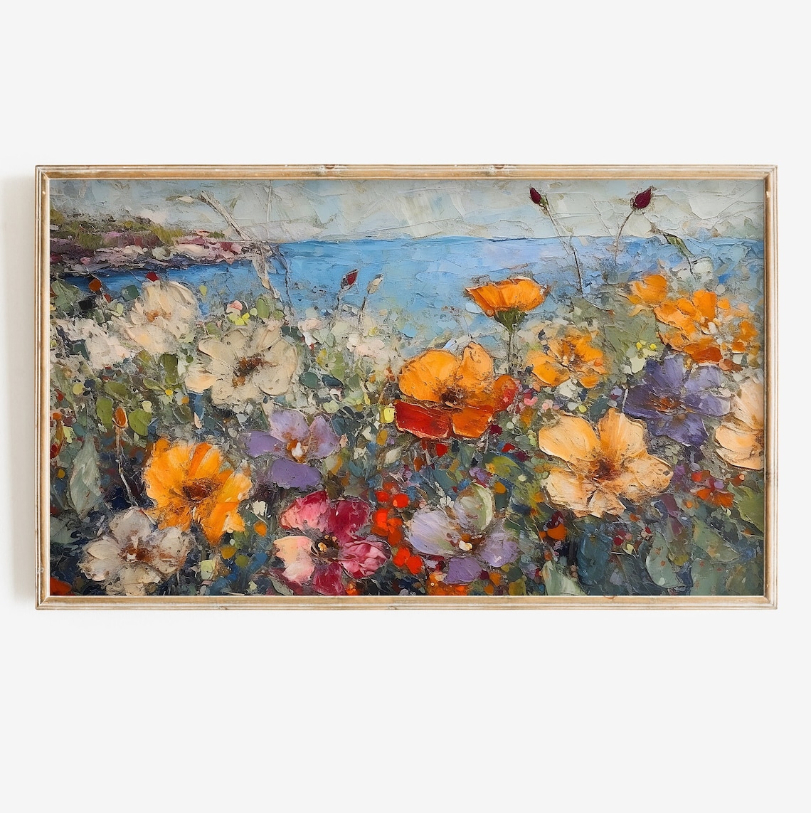 Vintage Summer Sea Landscape Poster, Coastal Floral