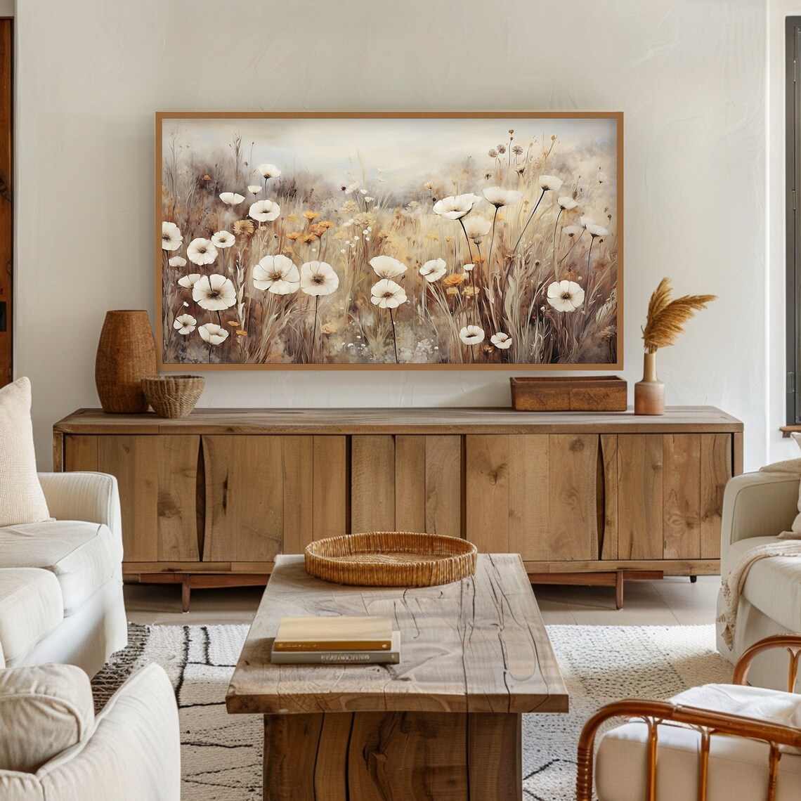 Wildflowers Art Print, Neutral Vintage Spring Painting - Image 3